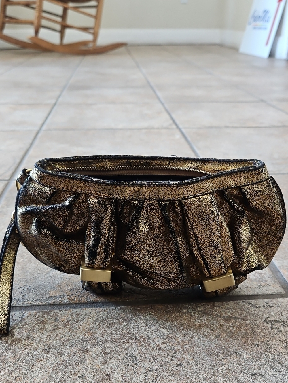 Botkier Metallic Gold Pleated Wristlet Clutch